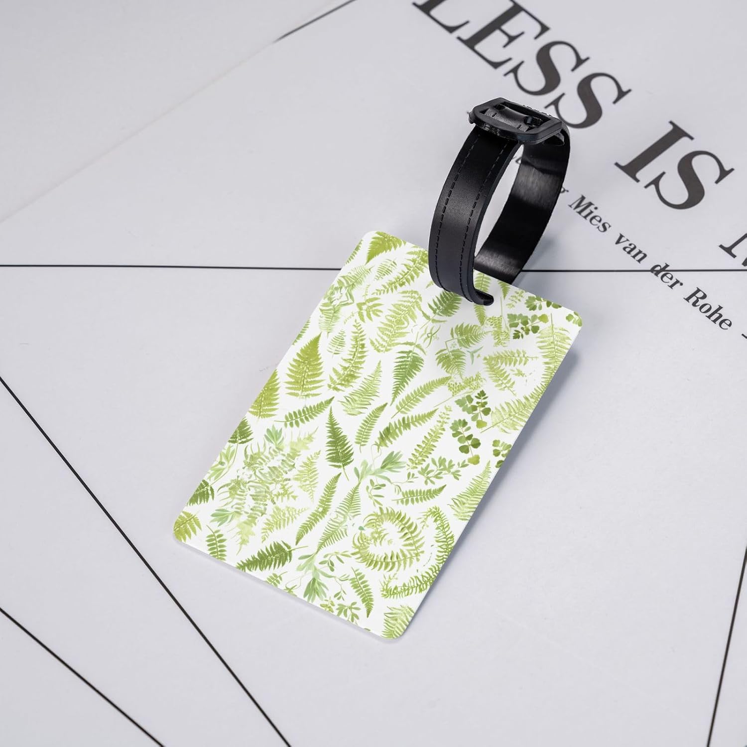 Natural Plant Silhouette Fern Leaf Prints Luggage Tag with Detachable Wristband - Travel Hook for Convenient Identification - Lightweight & Personalized Business Card Size image 5