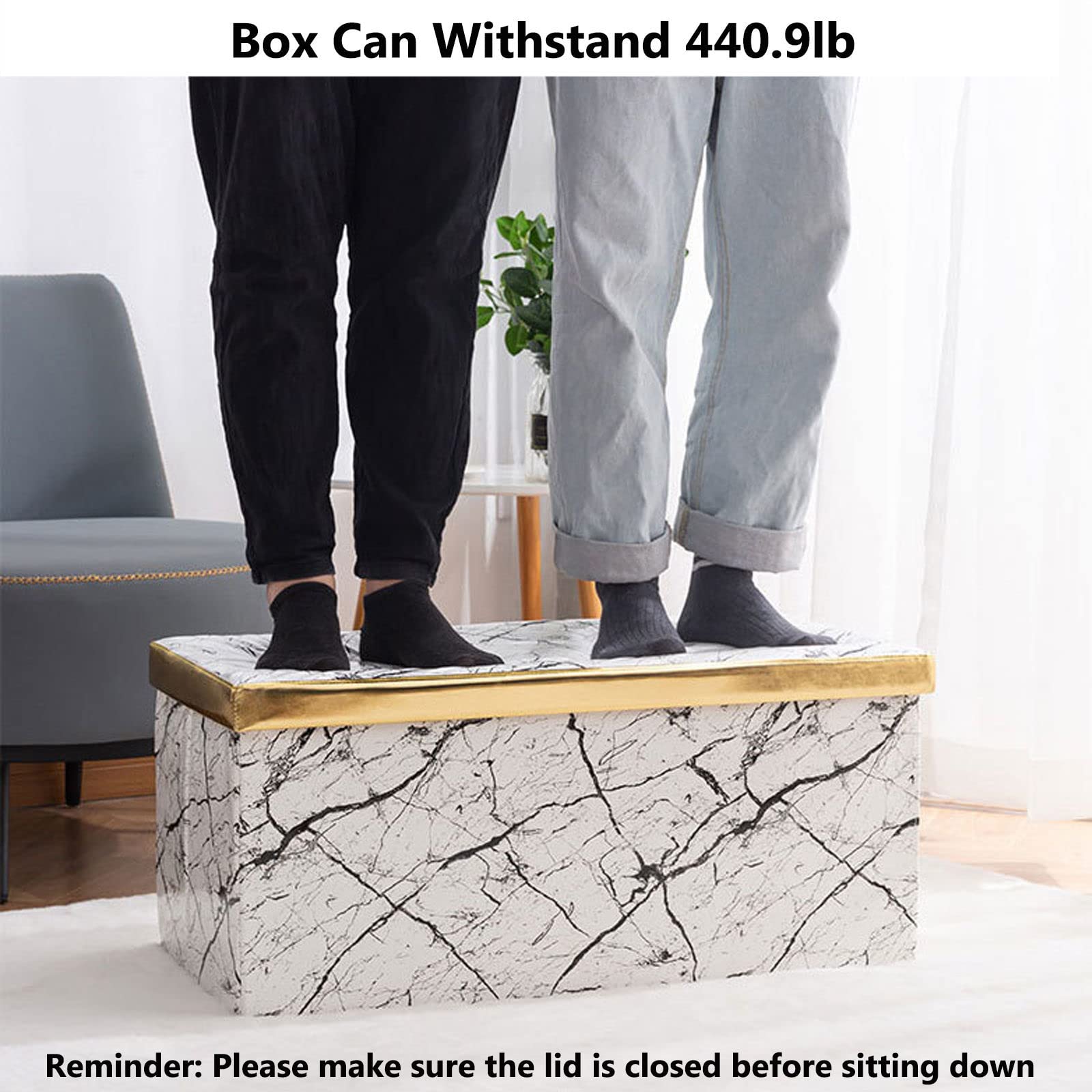 Banco plegable con almacenamiento, reposapiés tapizado de poliuretano para libros, revistas, almohadas y mantas, elegante diseño floral blanco para dormitorio, sala de estar, entrada y oficina, 23.6 x