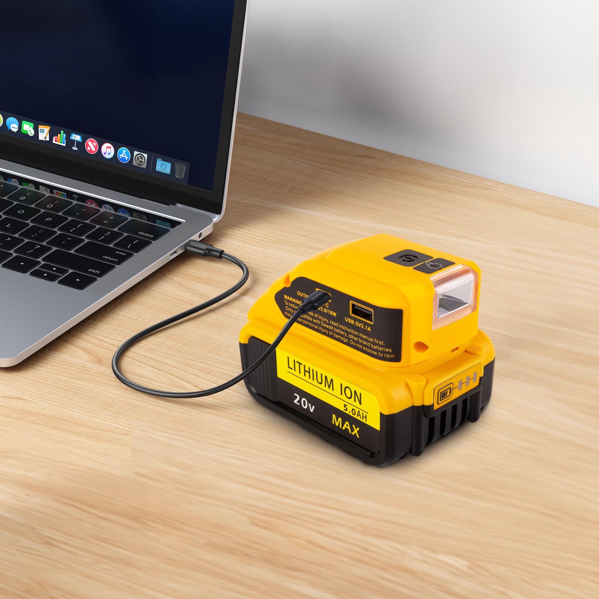 Przenośny adapter zasilania do generatora baterii 20 V MAX z ładowarką USB typu C i diodami LED do pracy, kampera, na kemping, w podróży, tylko narzędzie
