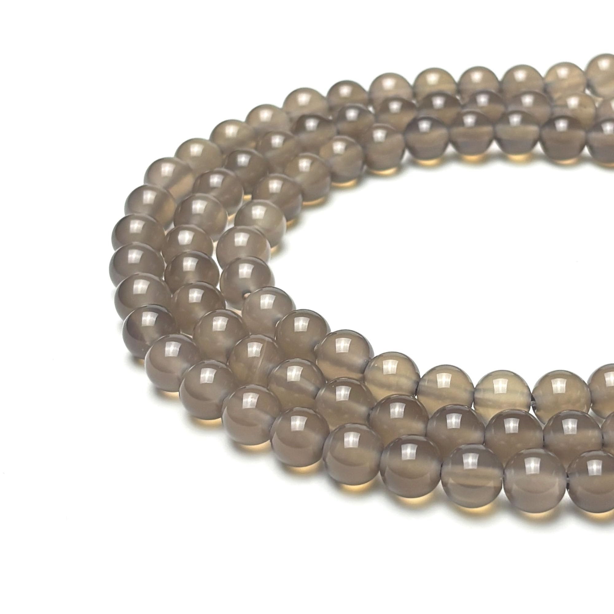 8mm Round Gray Agate Natural Stone Beads for Bracelets Jewellery Making, Gemstone Beads for Crafting (47-50Pcs)