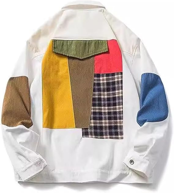 Mens Contrast Color Denim Jacket Ripped Slim Fit Mens Jean Jackets Button Down Trucker Mans Jean Coat