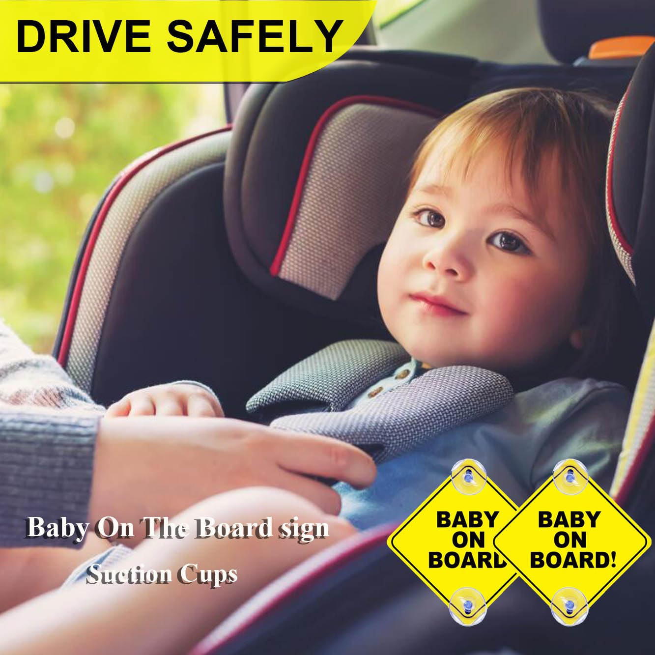 2 Pcs Baby on Board Sign for Car, Child on Board Car Sign, Equipped with 4 Suction Cups, Reusable Durable Car Baby Stickers — view 4