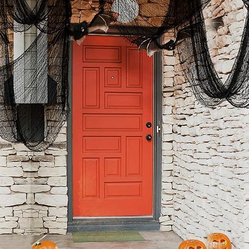 Miniatura 27 de Paquete de 6 paños espeluznantes negros de Halloween, decoraciones de Halloween, 30 x 72 pulgadas, tela espeluznante para casa encantada