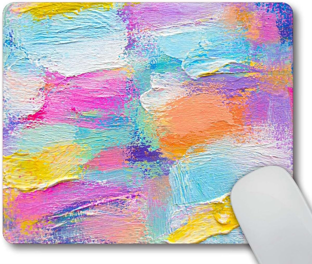 Smooffly Mousepad Paint Oil Paints Cover Abstract Print Multicolor Mousepad Mouse pad Rainbow Yellow White Violet Pink Blue Purple for Office