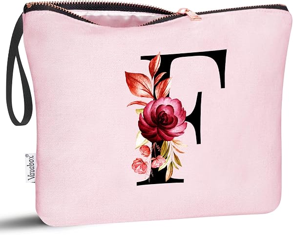 Vavabox Trousse de Toilette personnalisée A à Z, Tissu Premium & Fermeture éclair Robuste, Cadeau Parfait Femme, idée Cadeau Fille Unique, Cadeau Unique pour mariée ou Demoiselle (F, Rose)