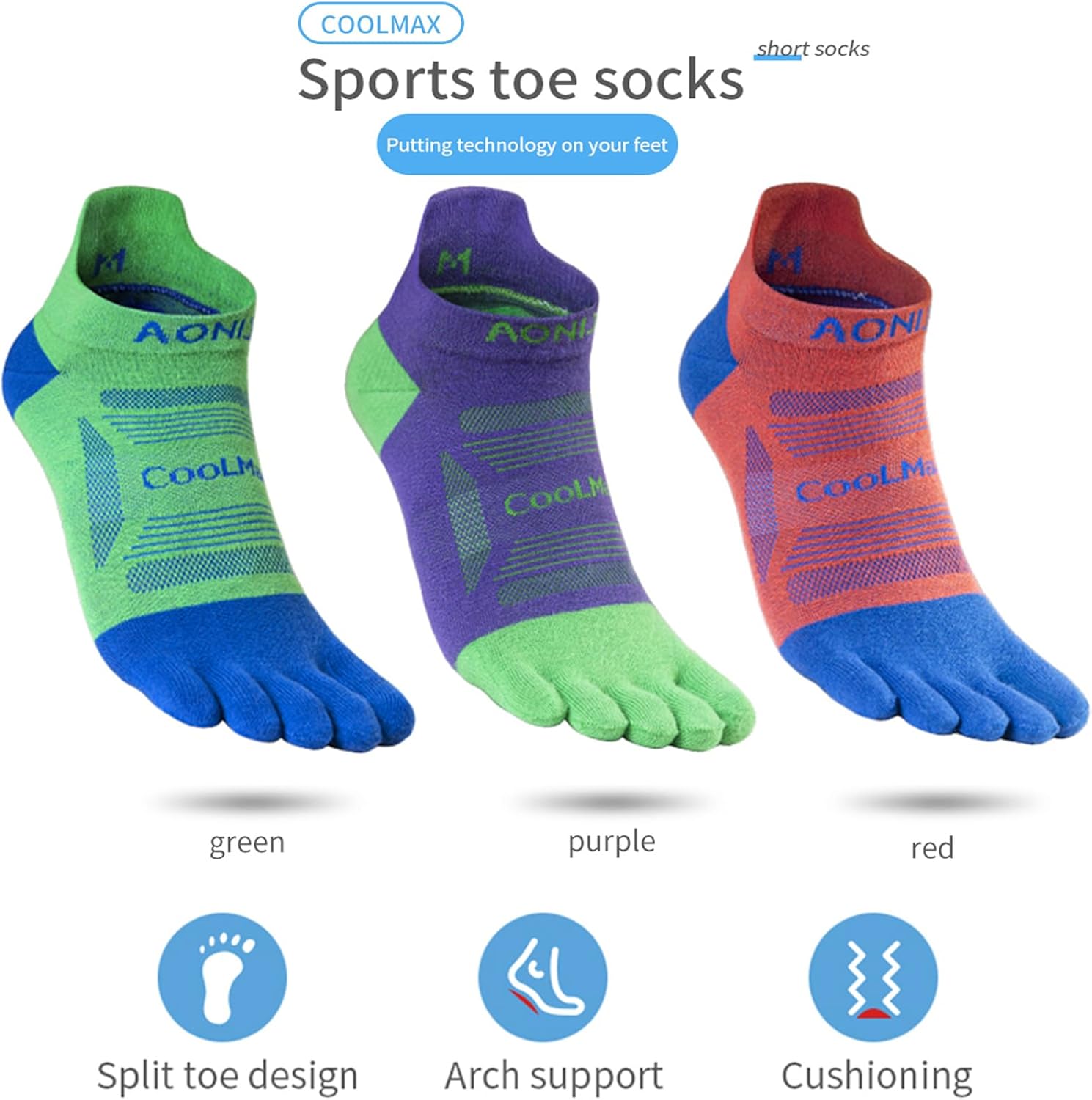 AONIJIE Toe Socks for Men and Women High Performance Athletic Running Five Finger Ankle Socks - Image 6