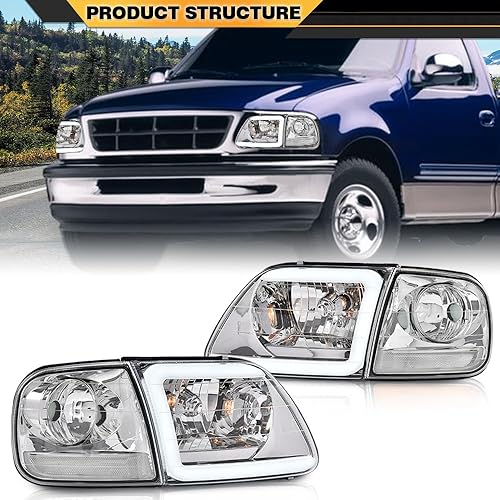 Miniatura 9 de Juego de faros LED DRL estilo relámpago y luces de estacionamiento de esquina compatibles con F150 Expedition 1997-2002Ford F150 1998-2004Ford F250