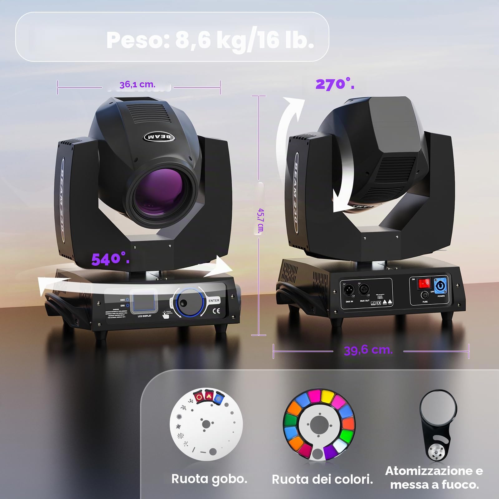 230W 7R Beam Teste Mobili 17 Gobos 14 Colori 24 prismi Luci Palco Moving Head per Concerti, Palcoscenici, Club, Feste
