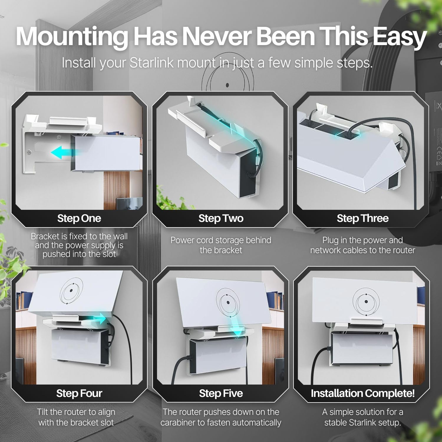 TNP for Starlink Gen 3 Router Mount - Wall Bracket Mounting Kit for Starlink V3 Mesh WiFi Router & Power Supply - 2 in 1 Space Saving Wall Mount Internet Modem Holder for Home & Office Use