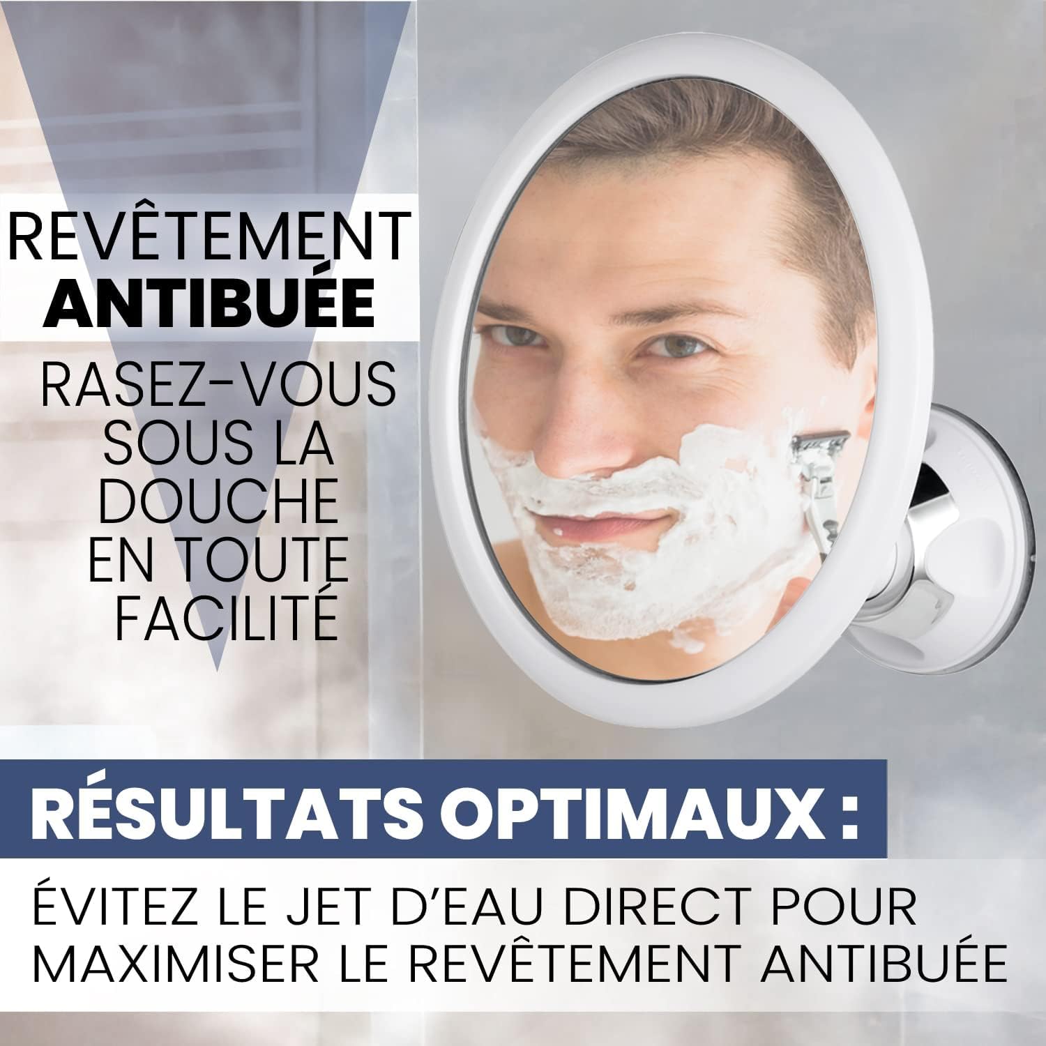 Mirrorvana Miroir de Douche Rond grossissant 3X pour Rasage sans buée avec Ventouse Solide, Miroir incassable pivotant à 360°, 17 cm de diamètre