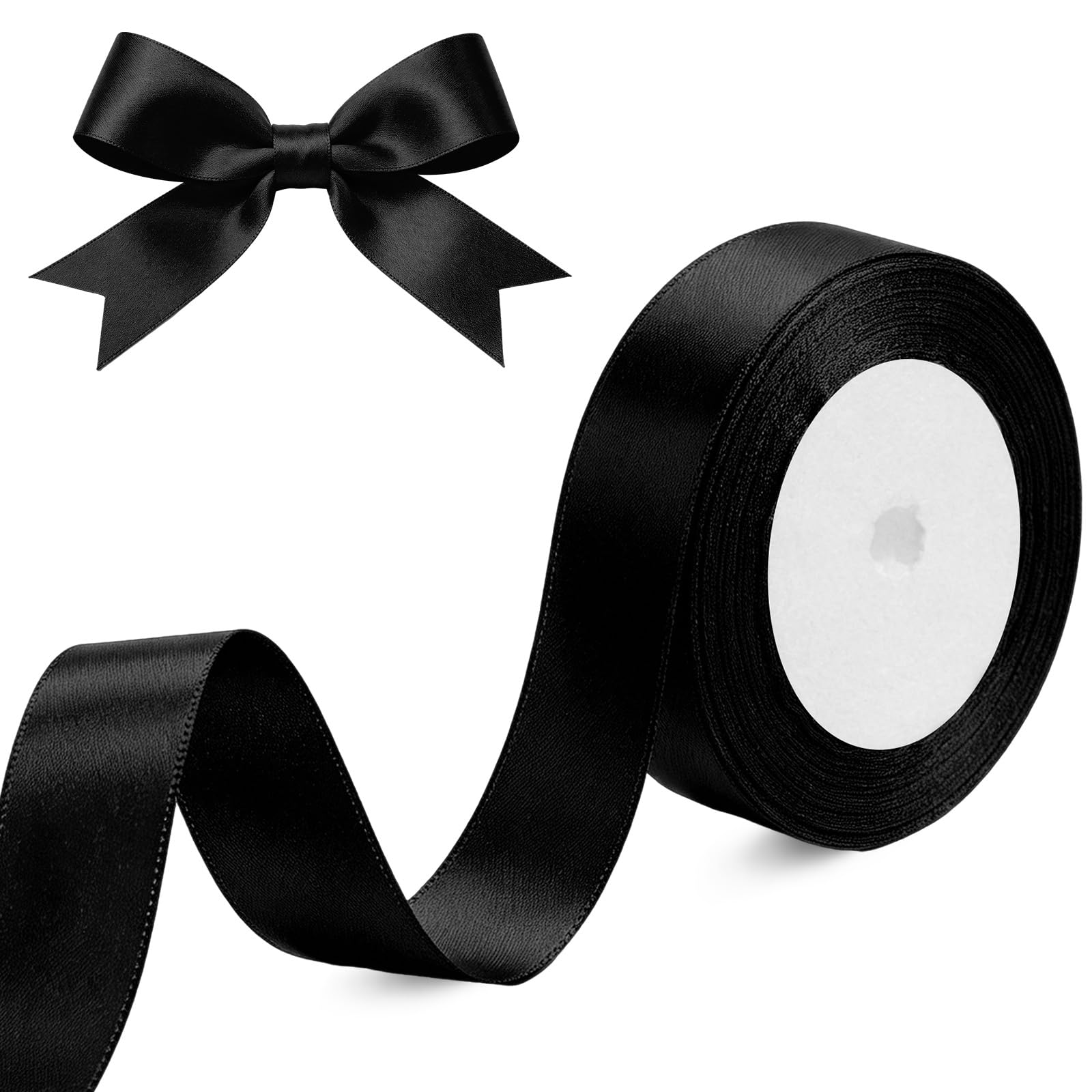 Black Satin Ribbon, 20mm x 22m, Polyeste Thick Fabric Gift Wrap Ribbon for Craft, Flower Bouquets, DIY Sewing Project, Wedding, Bow Making and Valentines Christmas Decoration
