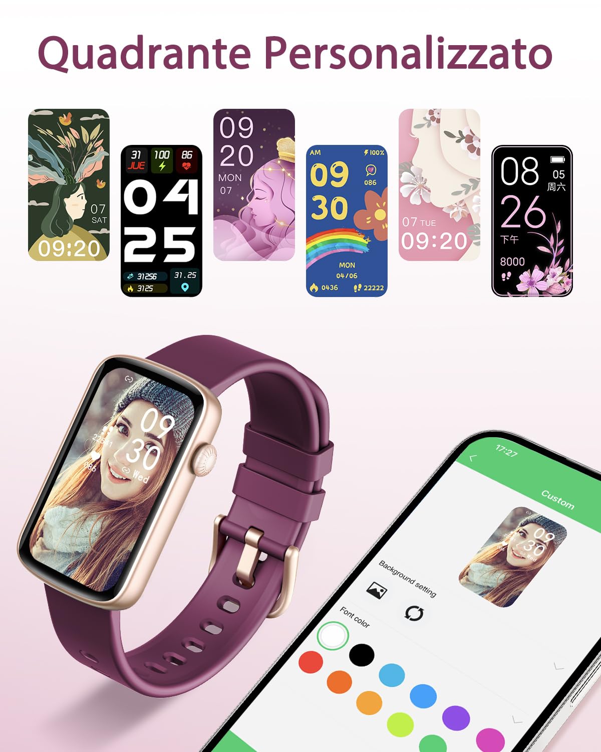 SHANG WING Orologio Smartwatch Donna Contapssi Fitness Piccolo Frequenza Cardiaca SpO2 Salute Donna Sfondo Personalizzabile Multisport Cronometro Notifiche Messaggi Android iOS Compatibile Viola
