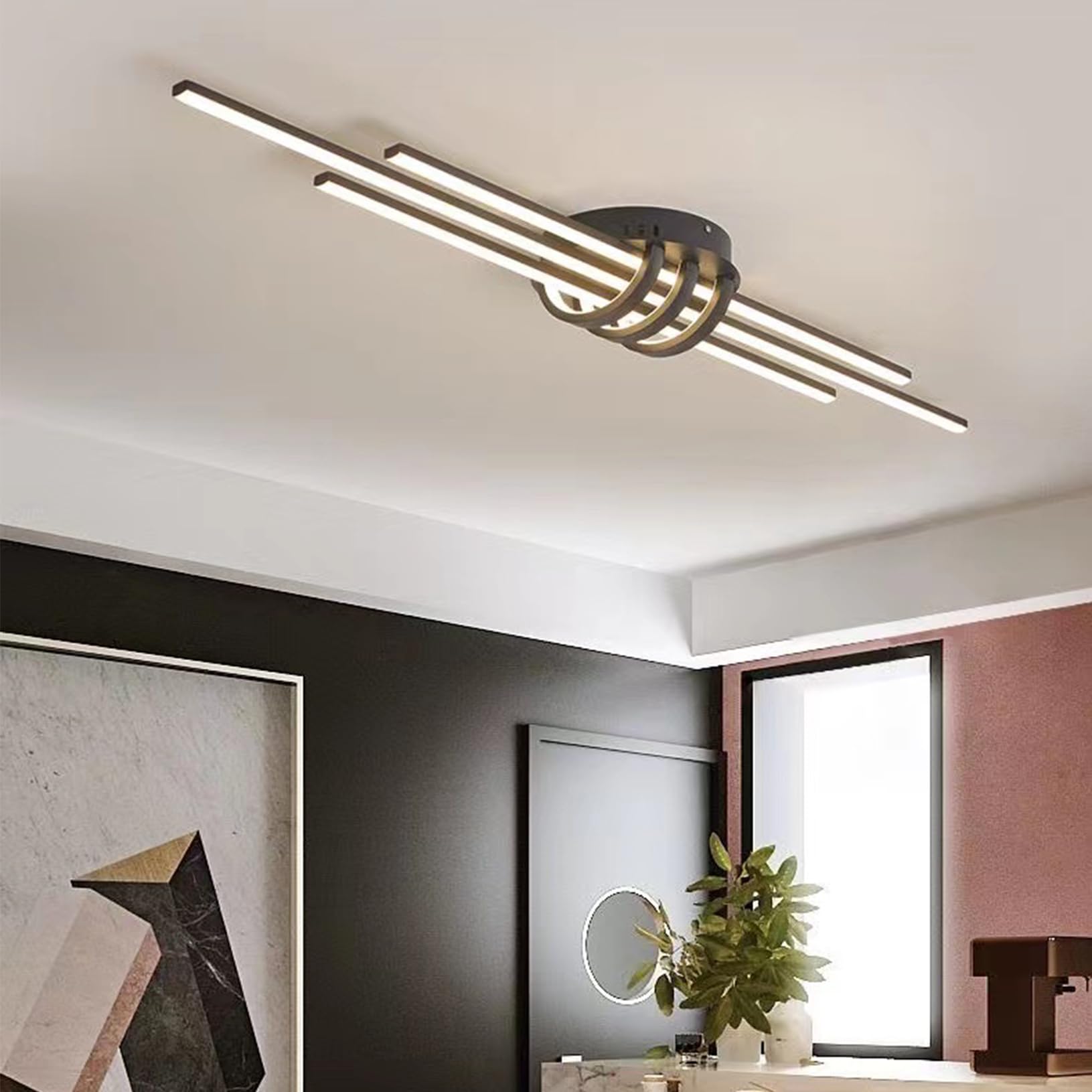 KXEcoLife Modern LED Dimmable Ceiling Light Fixture for Living Room, Dining Kitchen, Office - Stylish Black 80cm Decorative Lamp, Perfect Home Decor