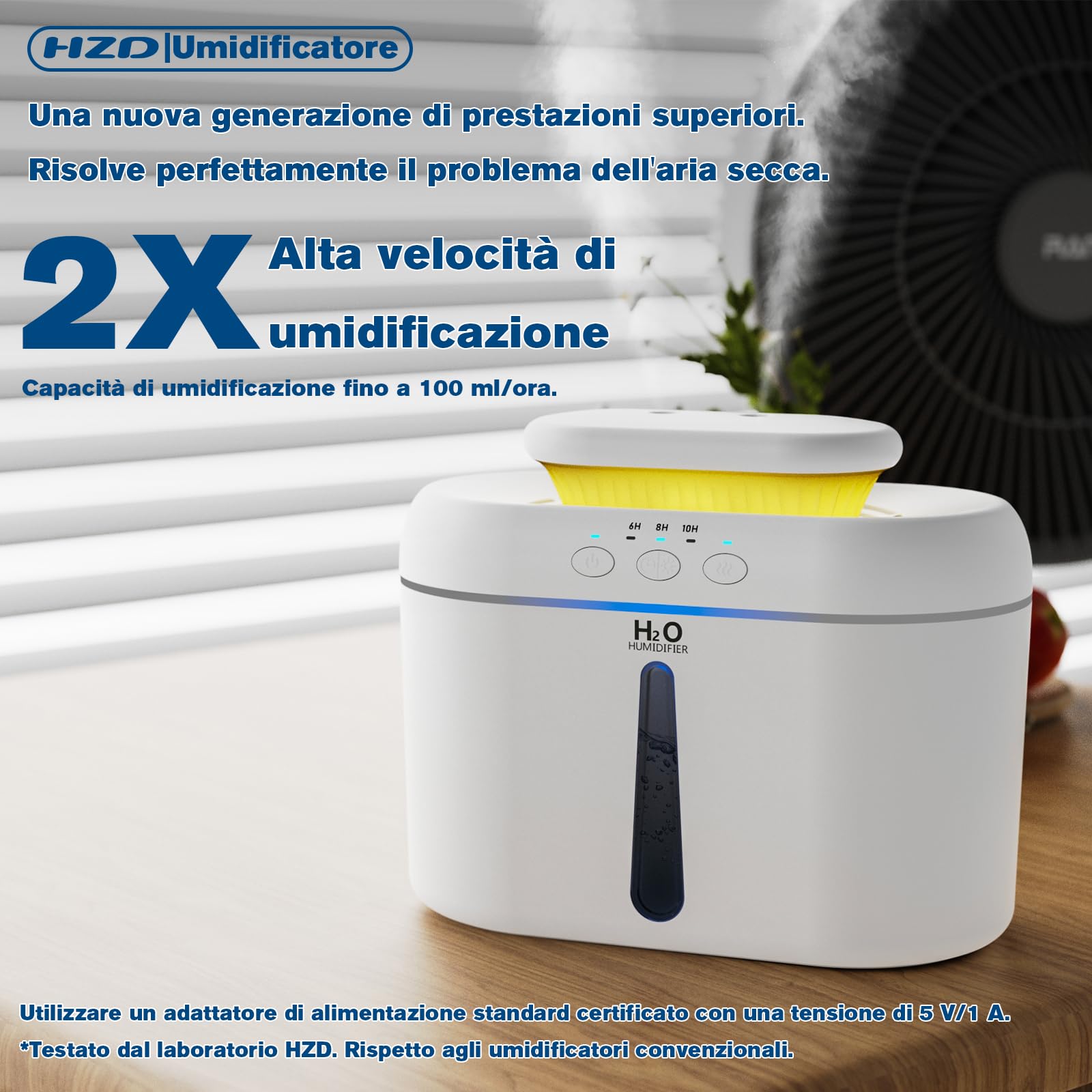 Umidificatore Ambiente Bambini, 2L Umidificatore Camera da Letto, 20 dB Silenziosi Umidificatore per Camerette, Piante e Uffici, con Timer di Spegnimento Automatico e Funzione Luce Notturna (Bianco)