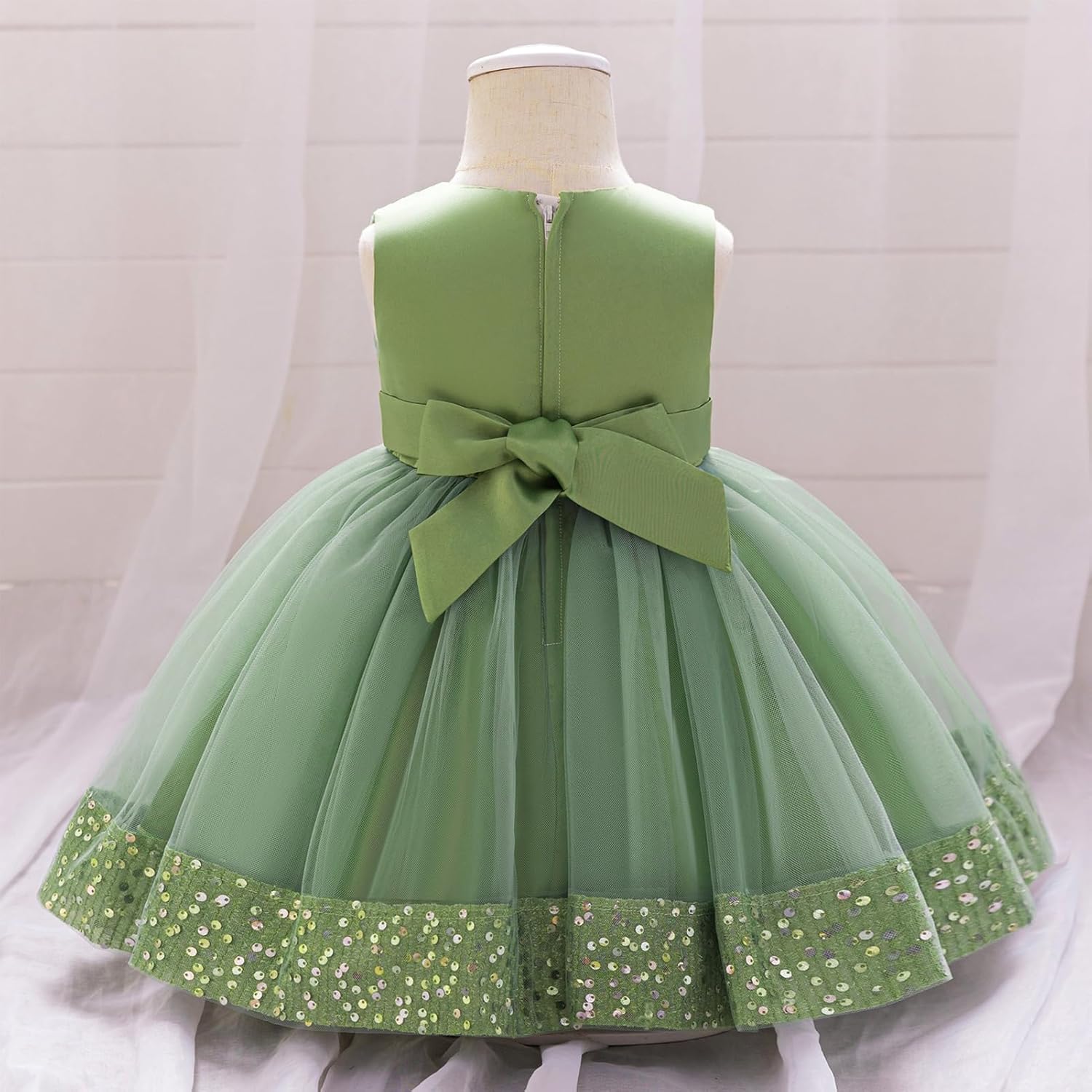 OBEEII Infant Baby Girls Pleated Bowknot Sequins Tulle Tutu Dress Toddler Formal Birthday Baptism Wedding Flower Girl Dress
