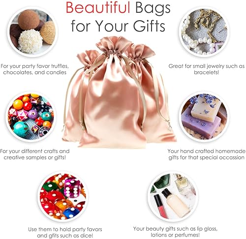 Miniatura 2 de 3" x 4" Rose Gold Satin Gift Bags, Jewelry Bags, Wedding Favor Silky Drawstring Bags Baby Shower Christmas Gift Bags 50 per Pack Oro Rosa