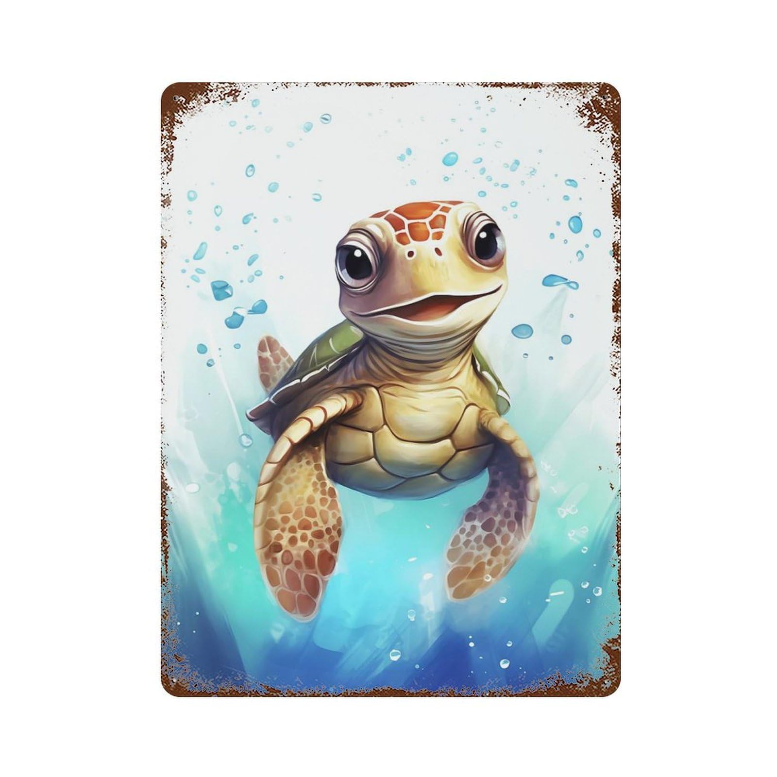 Cute Watercolor Turtle Rustic Tin Plaque 15.7"x11.8", Ideal for Shed, Workshop And Garage Wall Decor
