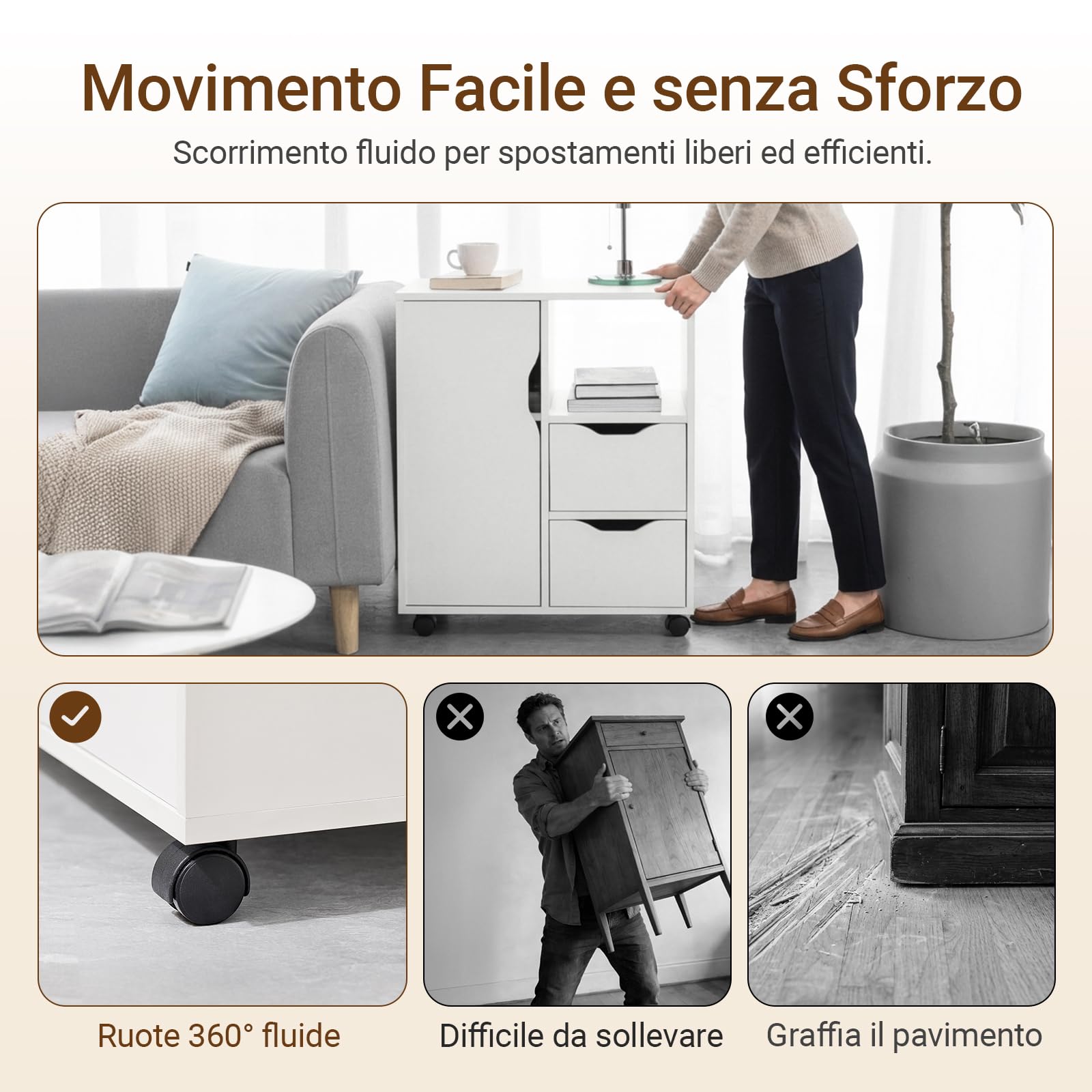 SoBuy Cassettiera da Scrivania Ufficio su Ruote Cassettiera Ufficio con 2 Cassetti, 1 Anta e 1 Ripiano Aperto Carrello Tavolino Comodino Piccolo Comodino Bianco L60xP35xA70cm FBT105-W