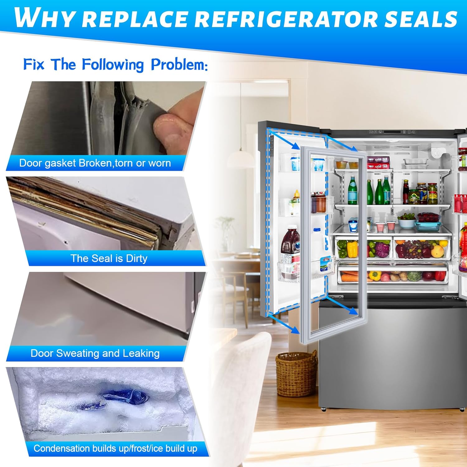 Upgraded 39.76" x 16.93" 021868-000 Refrigerator Freezer Door Gasket Seal Replacement Compatible with Some Viking Refrigerators Gasket Freezer Door Seal Replaces 021868 AP5702713 VCFF136SSS0 Gray