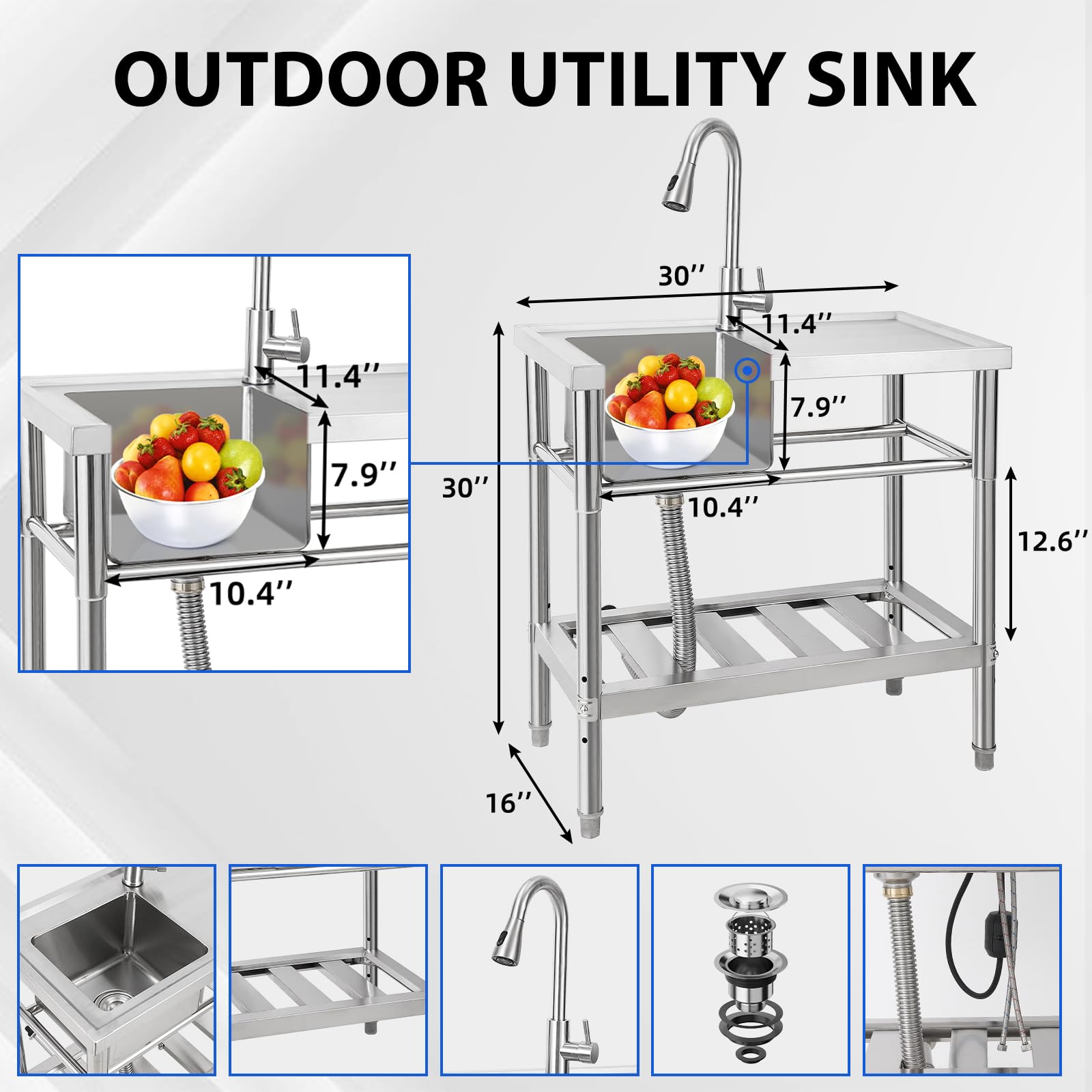 Zstar Edelstahl Utility Waschbecken NSF Mit Arbeitsplatte Gewerbe