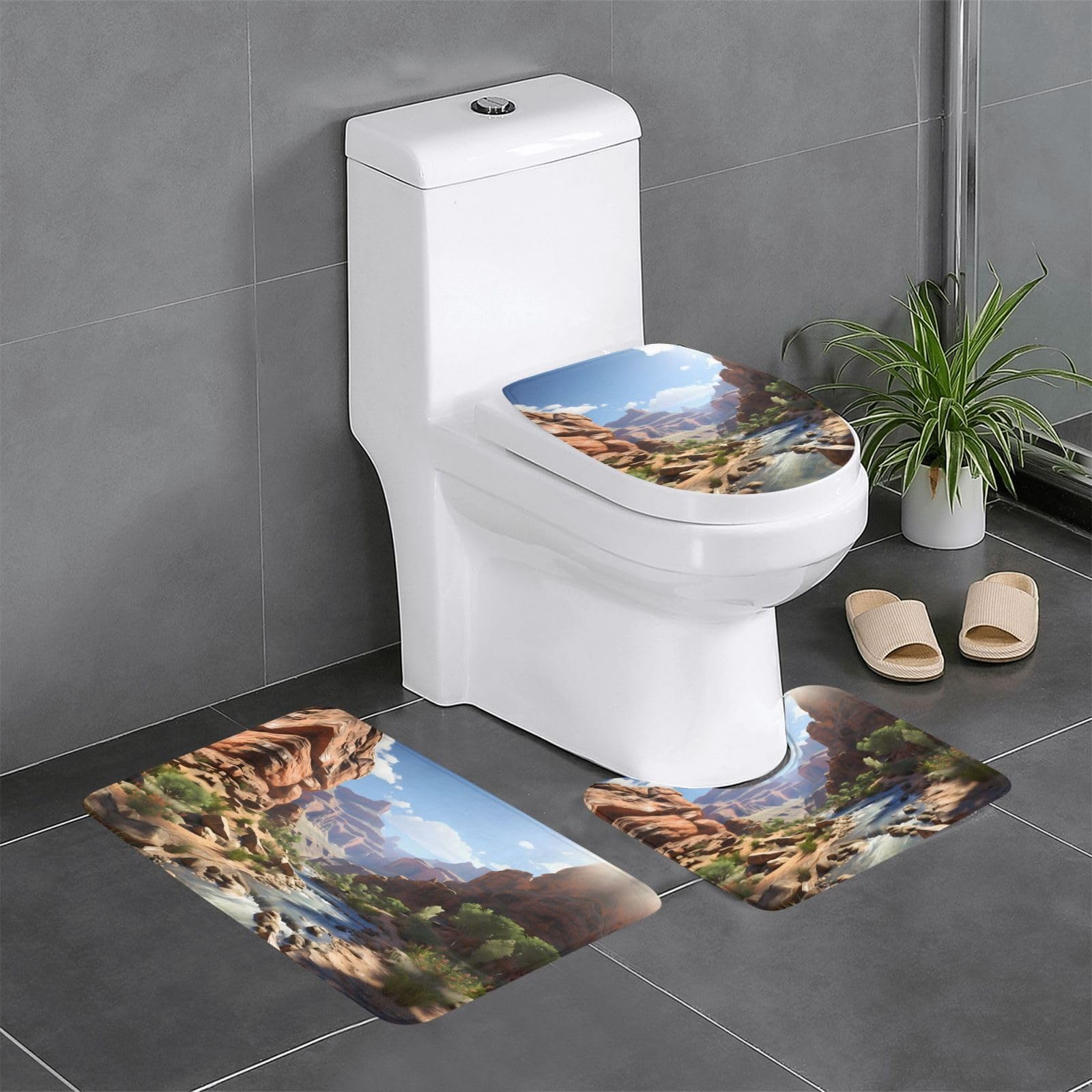 Tapis de salle de bain antidérapant Grand Canyon 3 pièces pour WC et espace coiffeuse
