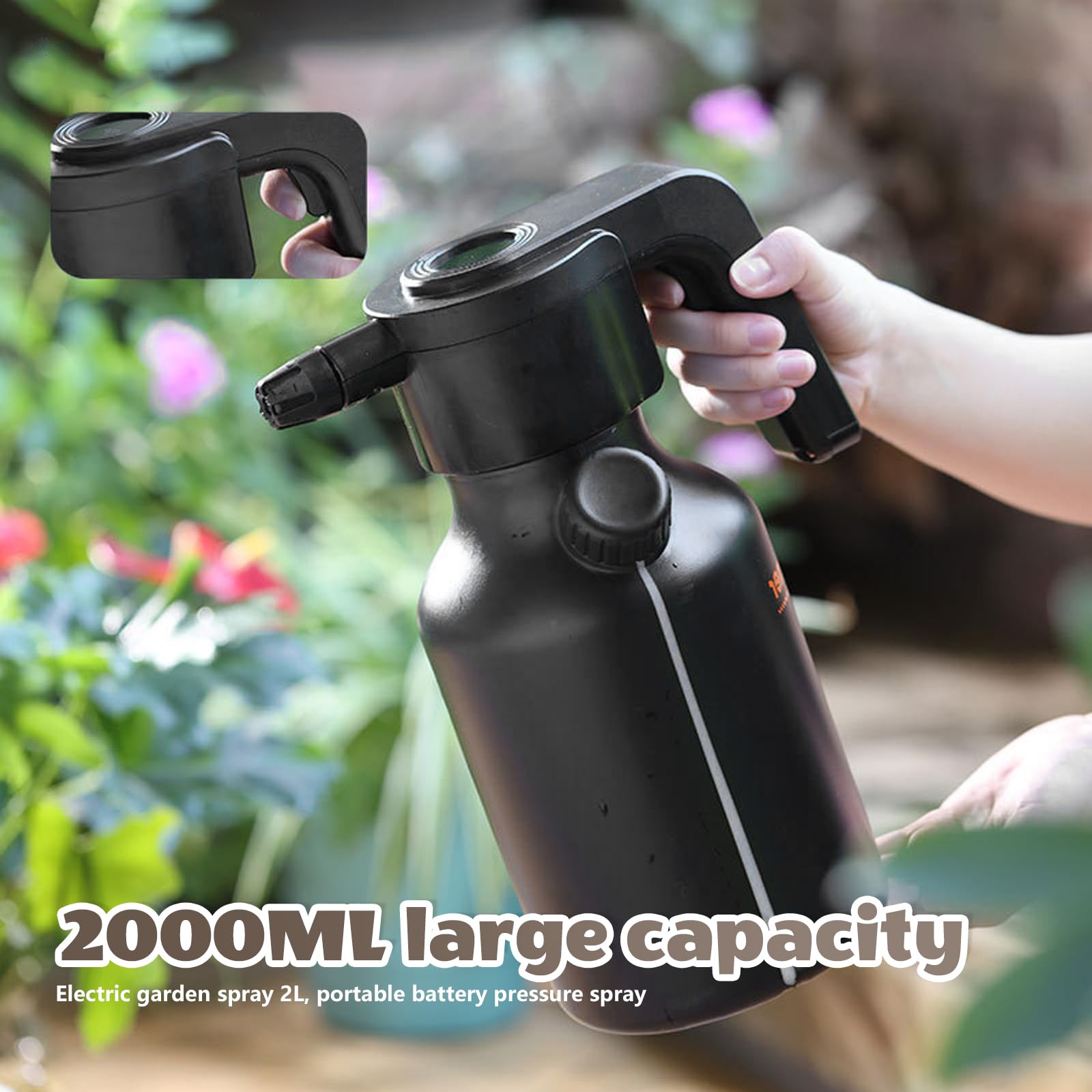 Spruzzatore elettrico Ricaricabile 2L: Spruzzatore A Pressione, Spruzzatori Da Giardino Elettrico con Ugello Regolabile E Tappo Dosatore per Piante, Pulizia, Auto