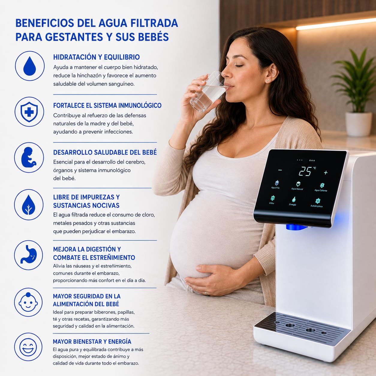 Filtro Dispensador de Agua Fría, Caliente y Natural, Purificador de Agua sin Garrafón, Filtro de 2 Etapas, Esterilización UV, de Sobremesa.