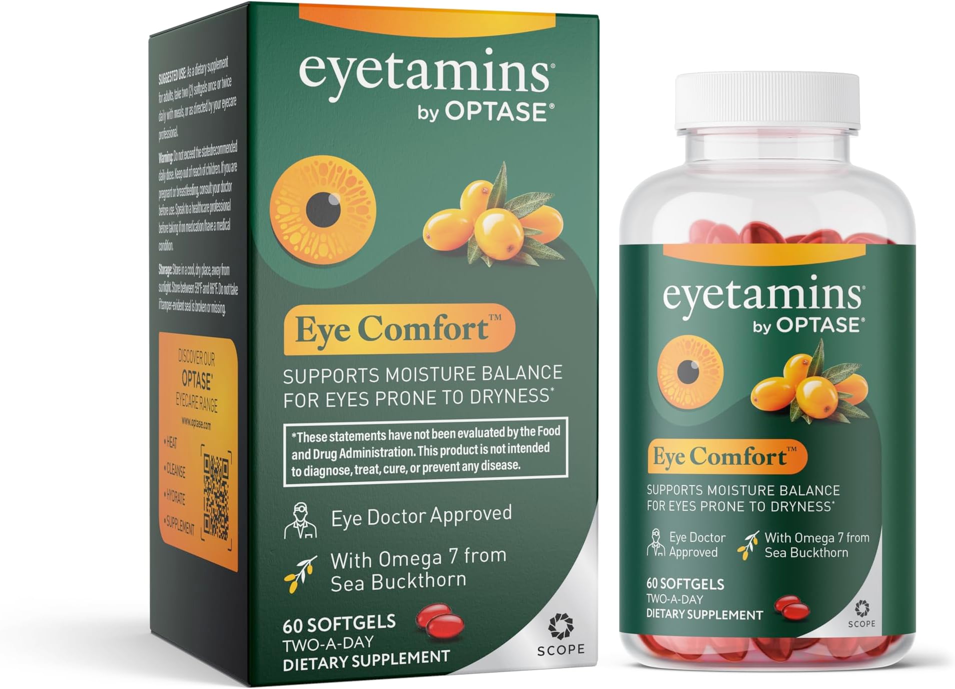 - eyetamins® by OPTASE® Eye Comfort™ - 60 Softgels - Eye Doctor Recommended - an Omega-Based Eye Supplement formulated to Support Moisture Balance and Eye Comfort from Within. Plant Based Soft gels.