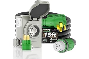 50 Amp Generator Cord 15FT + Pre-Drilled Power Inlet Box