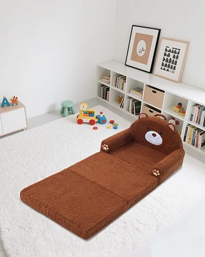 Miniatura 8 de MOONBEEKI Sofá plegable 2 en 1 para niños pequeños, tela Sherpa suave con funda lavable, sofá convertible a tumbona, sofá para niños para sala de