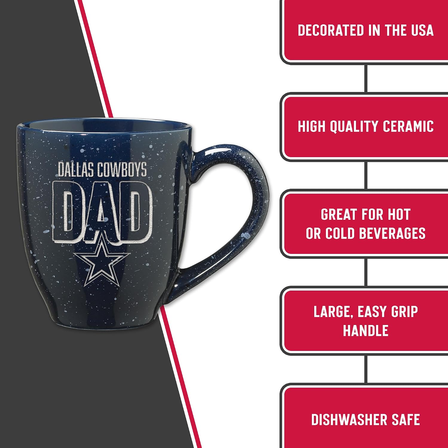 Rico Industries NFL Football #1 Dad 16 oz Team Color Laser Engraved Ceramic Coffee Mug