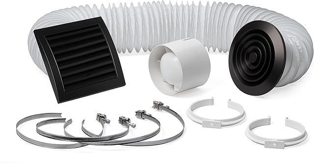 LIRAST 4 inch / 100mm Inline Bathroom Extractor Fan with Timer - Anthracite Shower Ventilation Kit