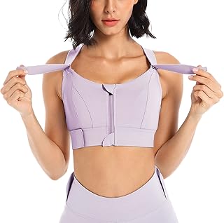 FEOYA Sports Bras for Women Zip Front Sports Bra X-Back Fitness Yoga Tank Tops Compression Bra High Impact for Running