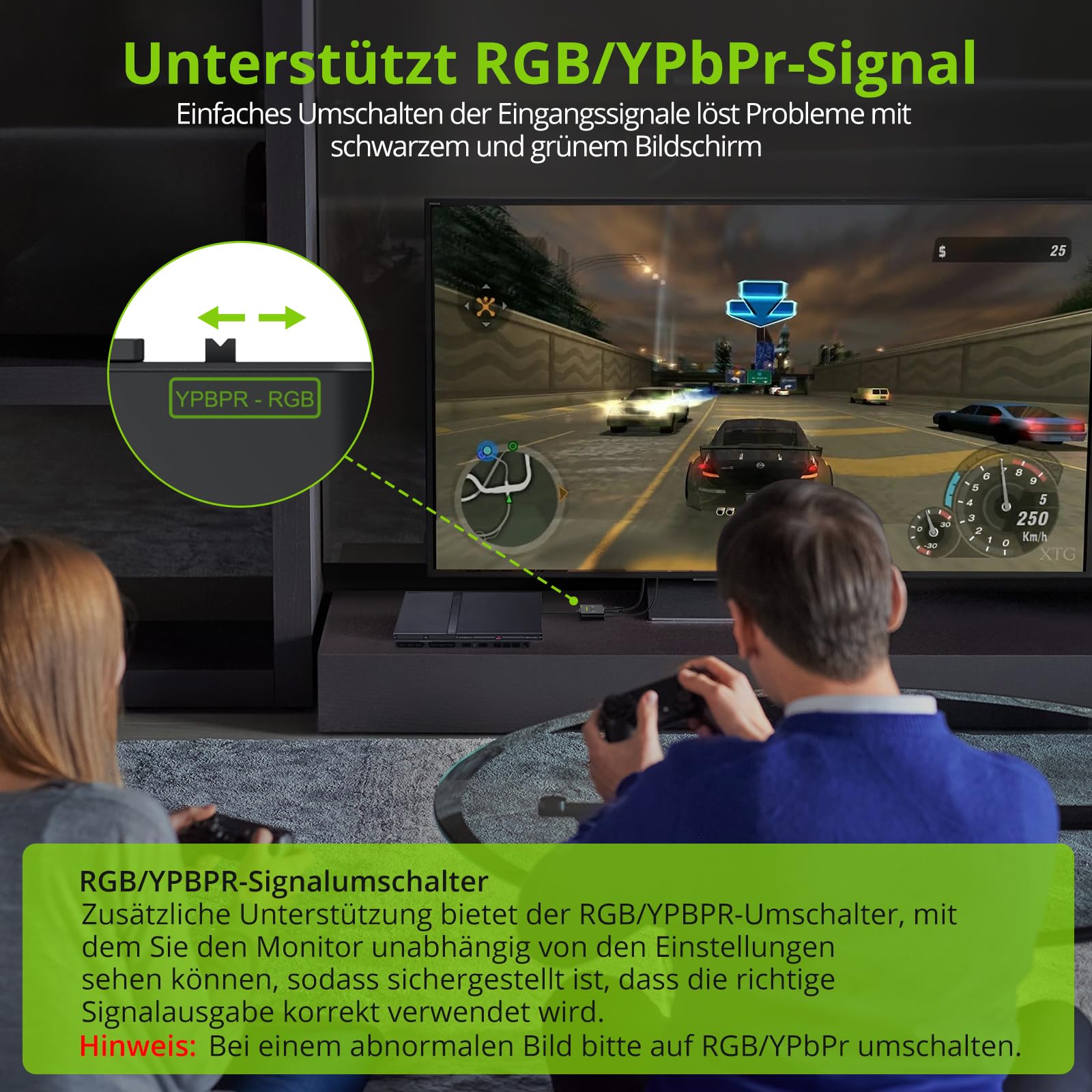 LiNKFOR PS2 auf HDMI Adapter 1080P – HDMI Adapter für PS2 Konsole, mit RGB/YPbPr Umschalter & 4:3/16:9 Seitenverhältnis, Plug & Play Komplettset