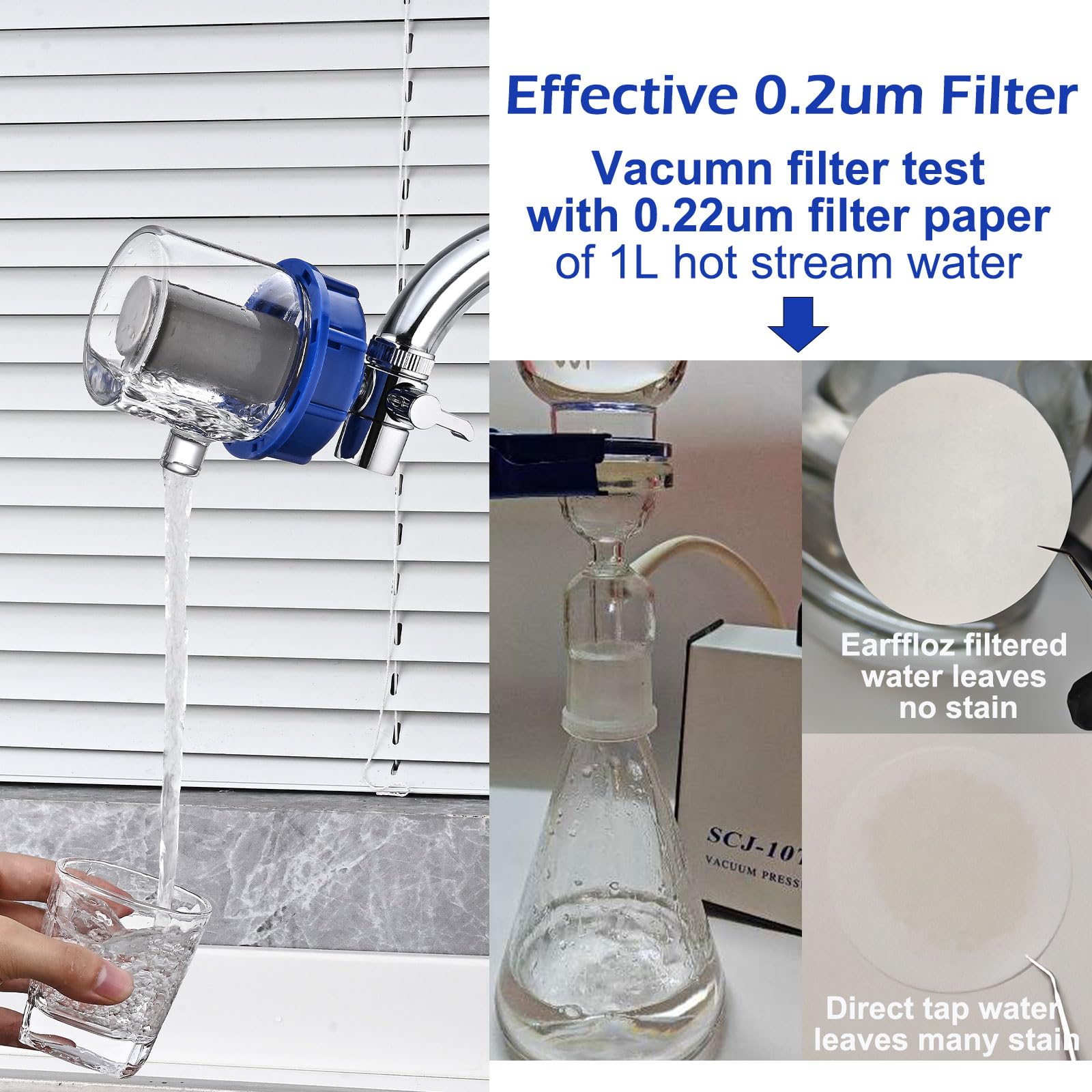 Filtro dell'acqua rinnovabile da 0,2 micron per lavello, sistema di filtrazione del rubinetto, riduce il 99,9% del sedimento al piombo cloro, adatta al rubinetto da 22 mm e al verricello interno da 24