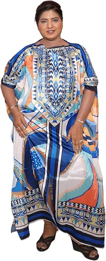 RAVI RAJORIA Long Crepe Kaftan for Women Free Size | Printed Nightwear 001 Multicolour