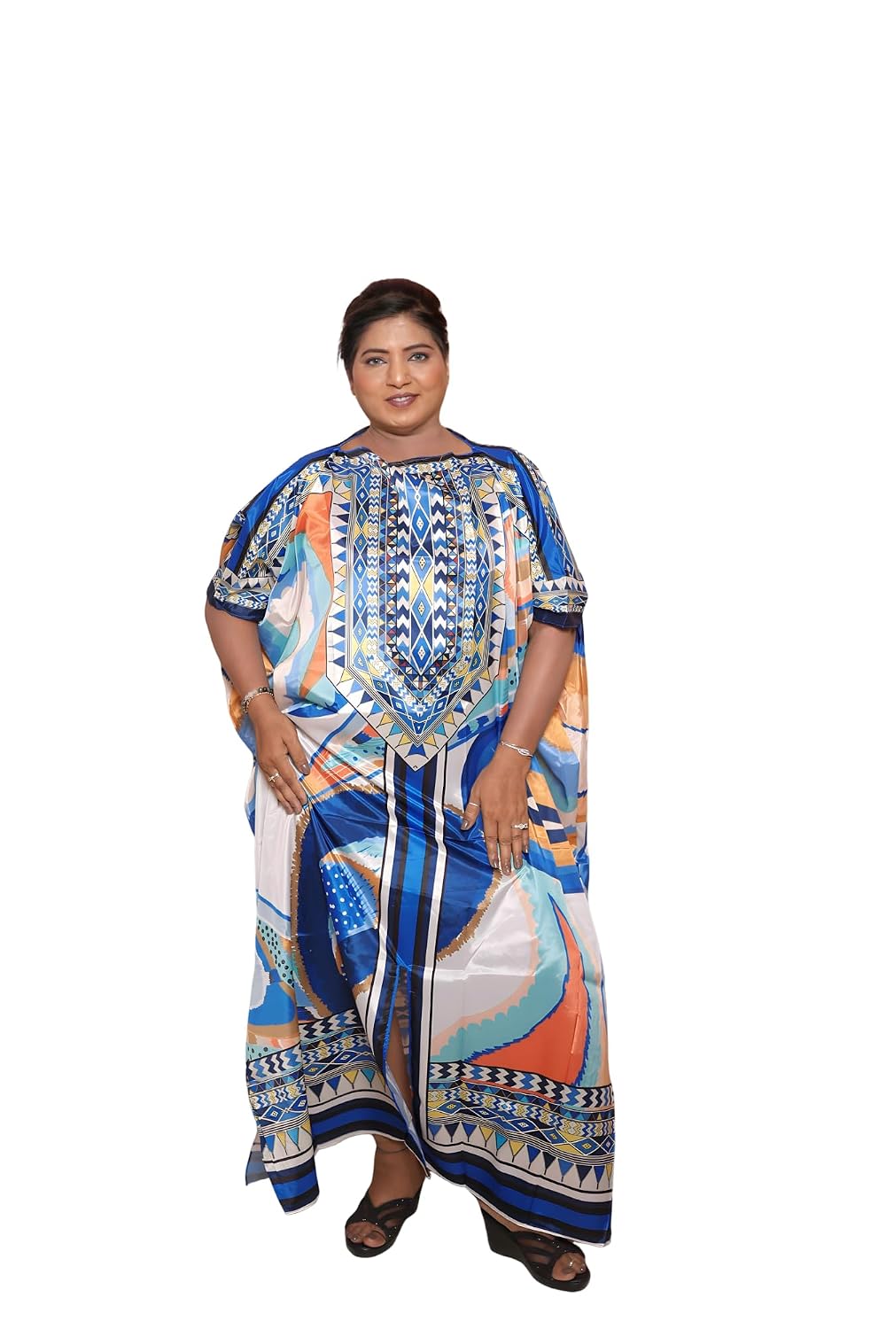 RAVI RAJORIA Long Crepe Kaftan for Women Free Size | Printed Nightwear 001 Multicolour - Review, Price and Buying Guide
