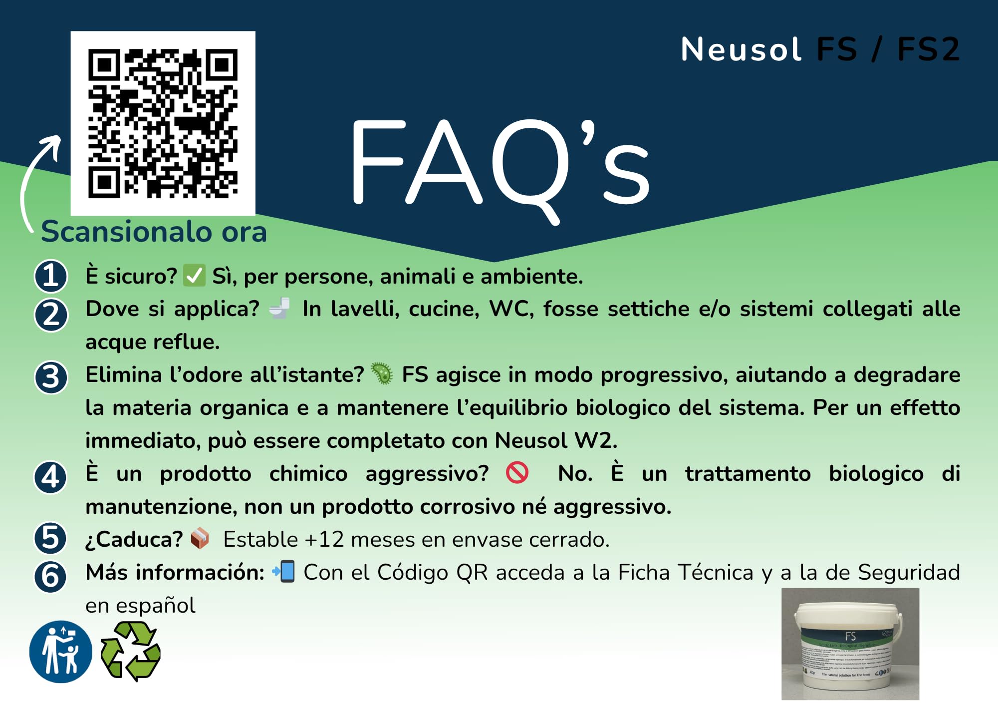 FS - Attivatore biologico Trattamento Batteri Enzimi Fossa settica Pozzo nero Elimina gli odori Migliora la filtrazione Previene gli intasamenti Riduce lo svuotamento/pulizia
