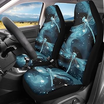 Bulopur Blue Dragonfly Automobile Seat Cover Set for Front Seat, Car Seat Cover Accessories Breathable Front Car Seat Cove Cushion Pad Mat Automotive Interior Protection, 2 Pack