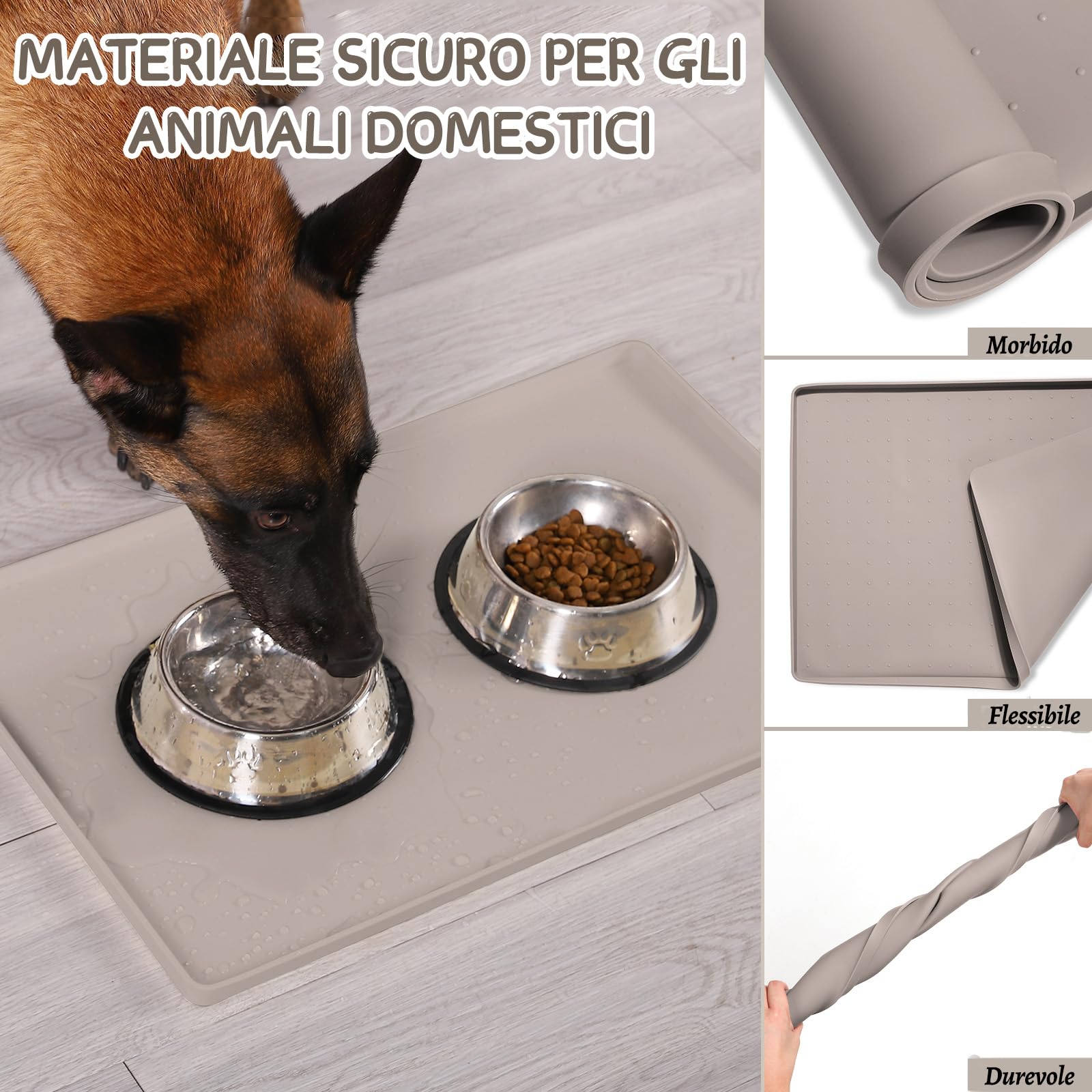 MateeyLife Tappetino Sottociotola per Cani Grande, Antiscivolo Tappetino Silicone Ciotole per Cani, Tappeto Ciotole Cane, Tovaglietta Silicone Cane, Sottociotola Cibo Gatti con Bordo, 60 x 40 cm