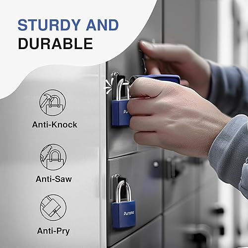Miniatura 5 de Puroma Candado con llave, paquete de 2 cerraduras de aluminio con 3 llaves iguales, candados pequeños de 1.1 pulgadas para puerta, valla, cobertizo,
