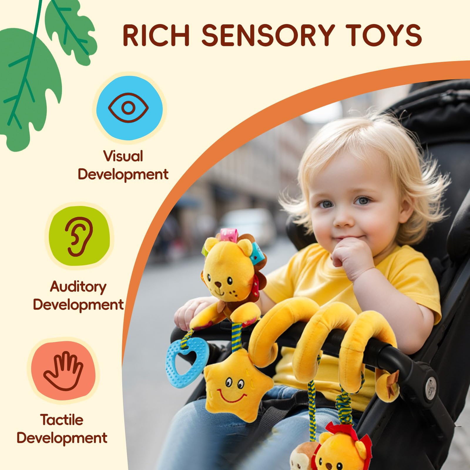 Cochecito de cuna para asiento de automóvil, juguetes para bebé de 0-3-6-9-12 meses, juguetes sensoriales colgantes para recién nacido con caja de música y mordedor, juguete de asiento de 2