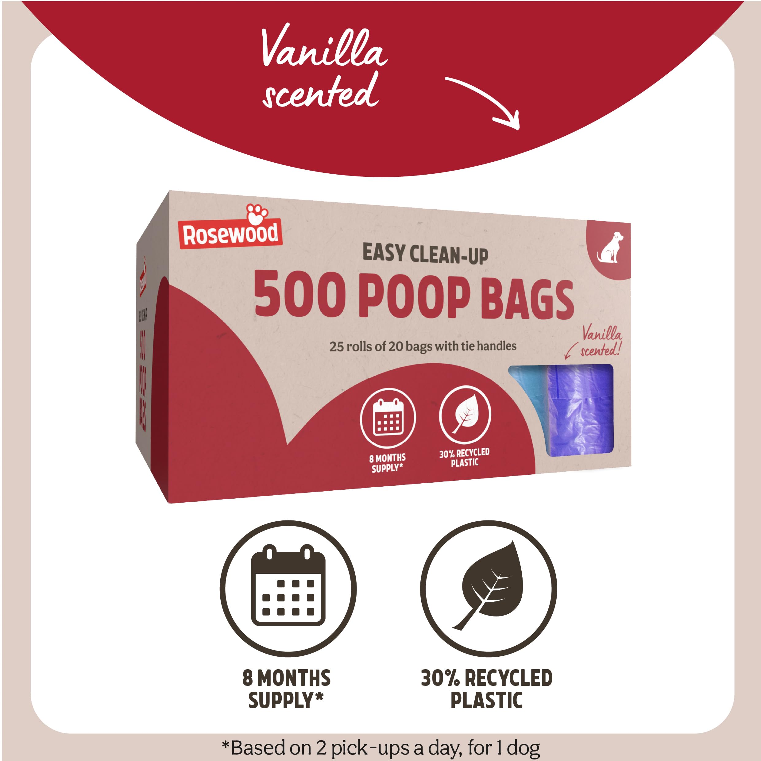 Rosewood Dog Poo Bags with Handles, 500 Easy Clean-Up Poop Bags, 25 Refill Rolls of Dog Waste Bags with Tie Handles - Image 3