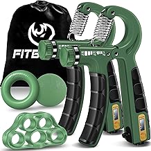 FitBeast Grip Strengthening Training Kit 5 Pieces, 2 Adjustable Resistance for Forearm, Finger Stretcher, Grip Ring and Stress Relief Ball for Athletes