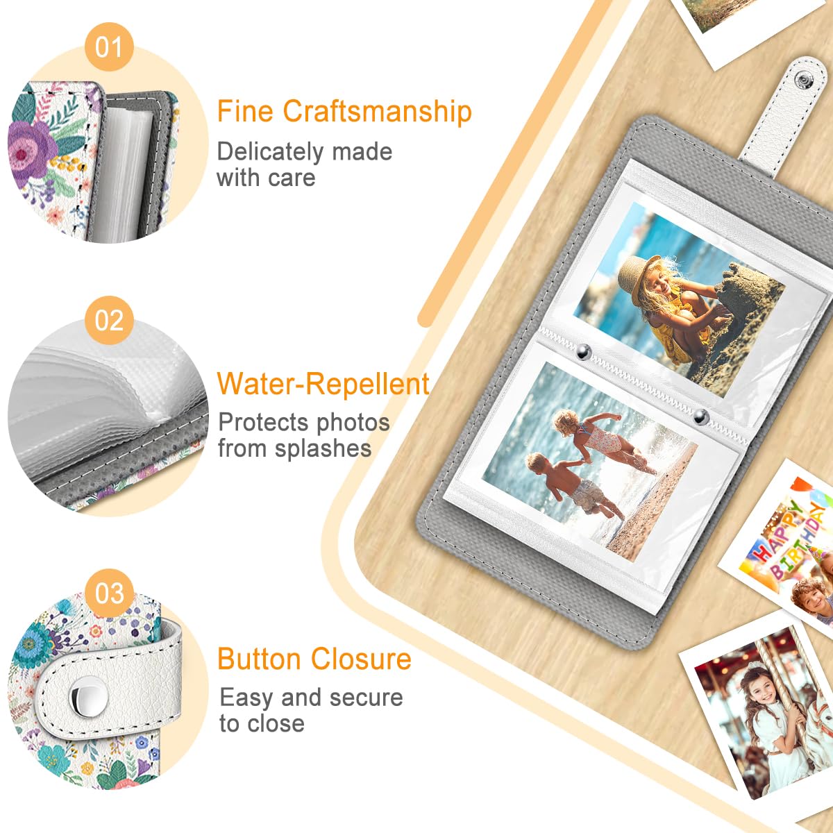 Album fotografico floreale primaverile estivo per film 5 x 7,6 cm, 56 tasche, mini album carino per Polaroid Fujifilm Instax Mini stampante istantanea, Kpop Photocard raccoglitore di