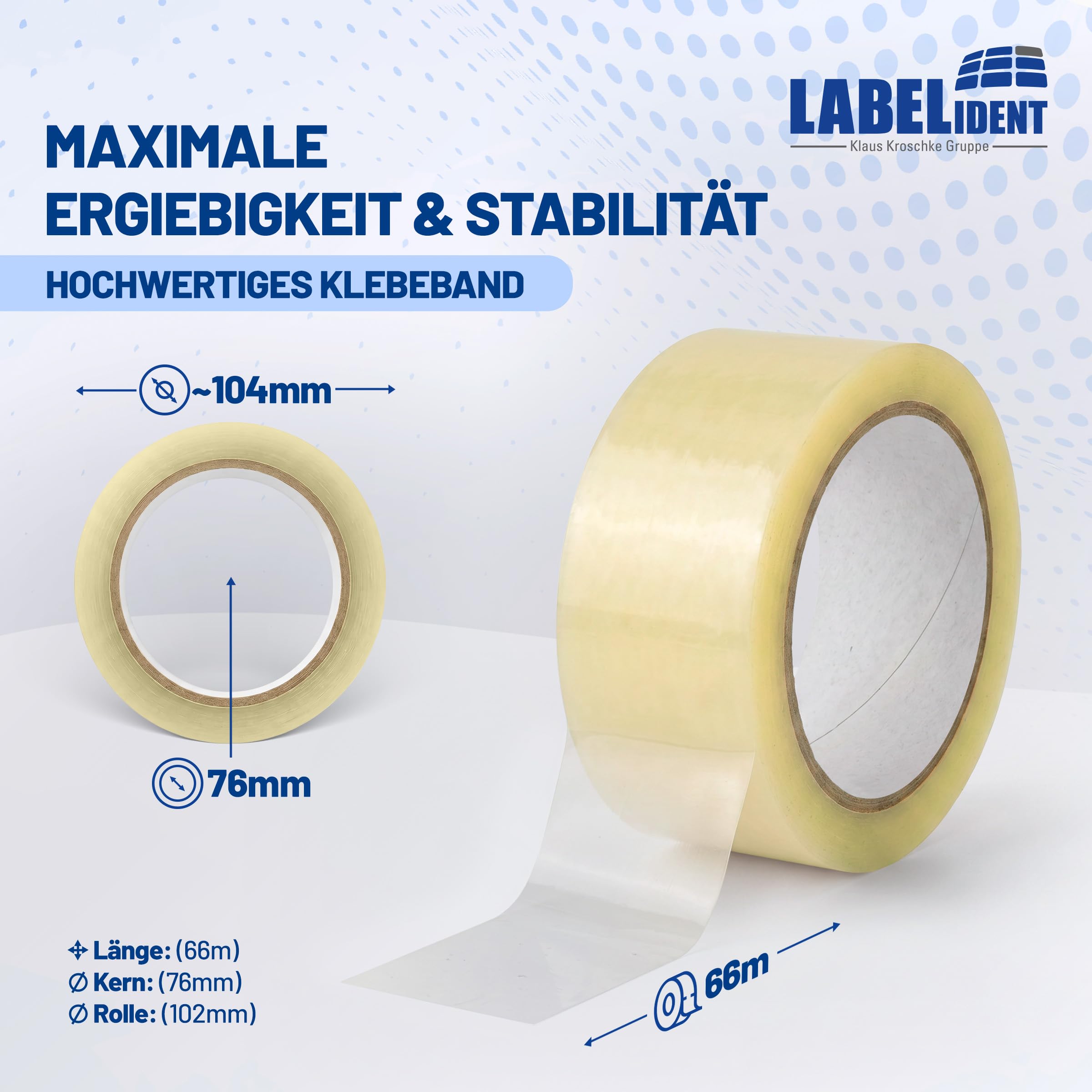 Labelident 36 Rollen Paketband transparent 50 mm x 66 m - leises Packband, geräuscharmes Verpackungsband für Pakete und Versandkartons
