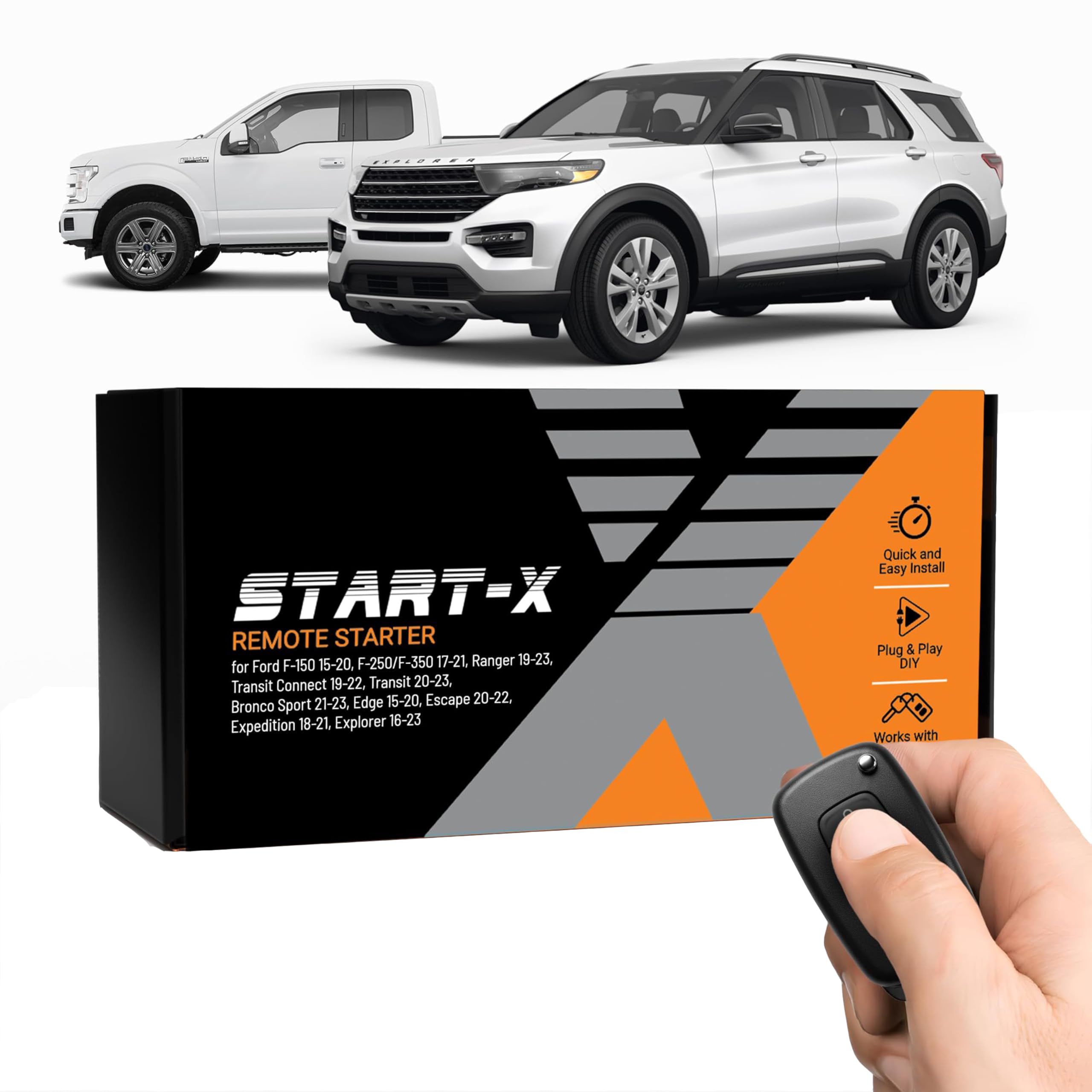 Start-X Remote Starter Kit for Select Ford F-150/F-250/F-350, Ranger, Transit, Transit Connect, Bronco Sport, Edge, Escape, Expedition & Explorer | Push-to-Start & Key Ignition | Plug N Play Install