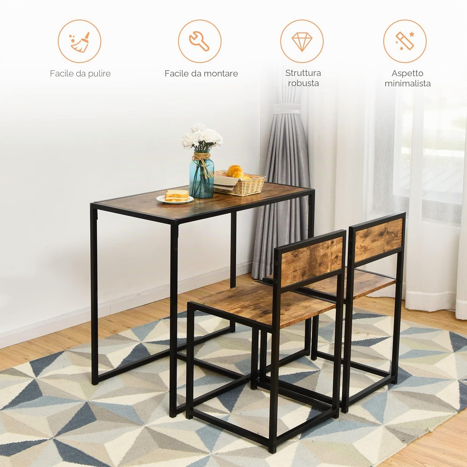 GIANTEX Set di Tavolo da Bar da 3 Pezzi, Set 3 Pezzi con 2 Sedie e Tavolo, Piccolo Tavolo da Cucina per 2 Persone, Tavolo da Bistrò, 3 Colori
