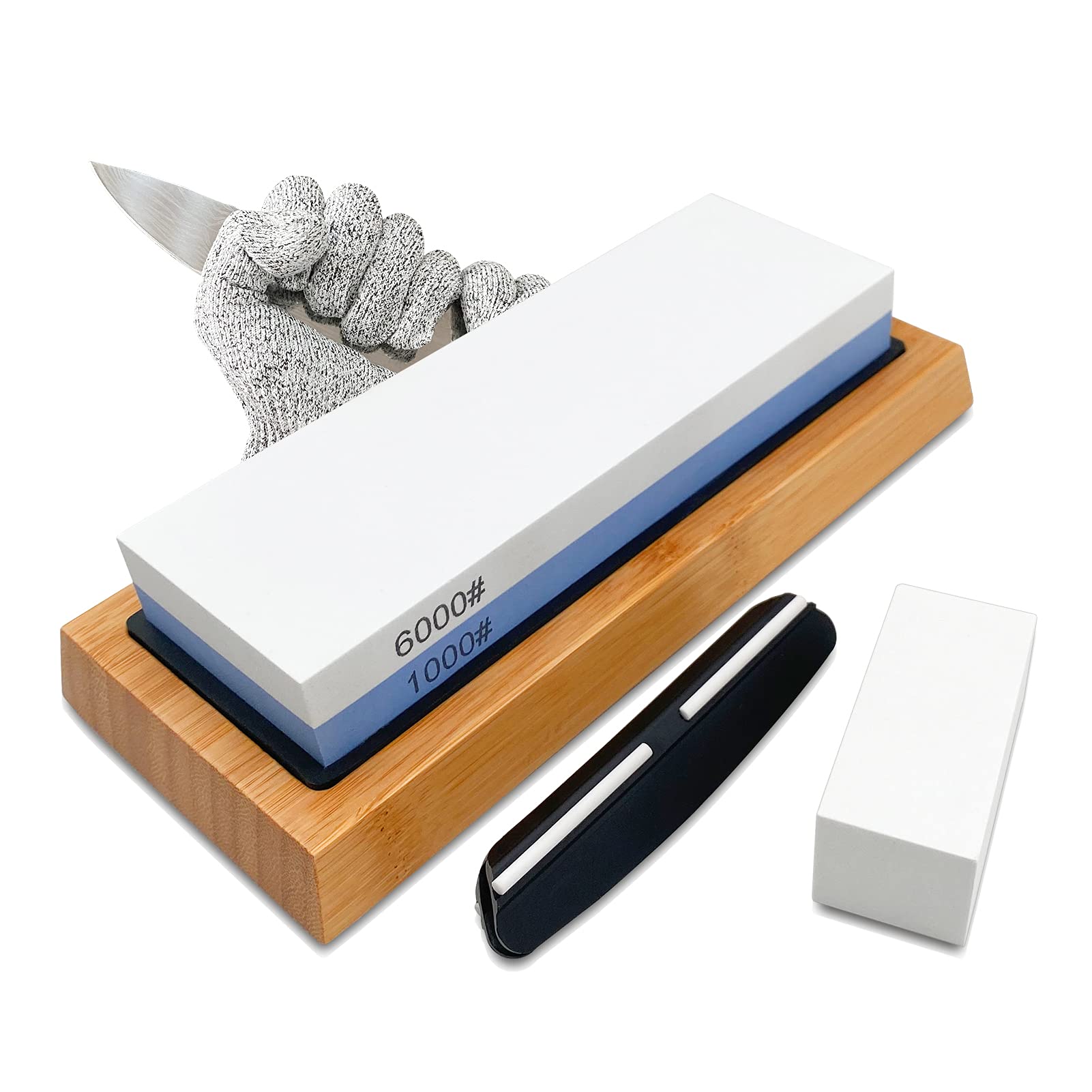 Diamond Sharpening Stone Set with Adjustable Non-Slip Holder, 8 inch 400/1000 Grit Extra Fine Double-Sided Diamond Plate Whetstone Knife Sharpener (Whetstone)