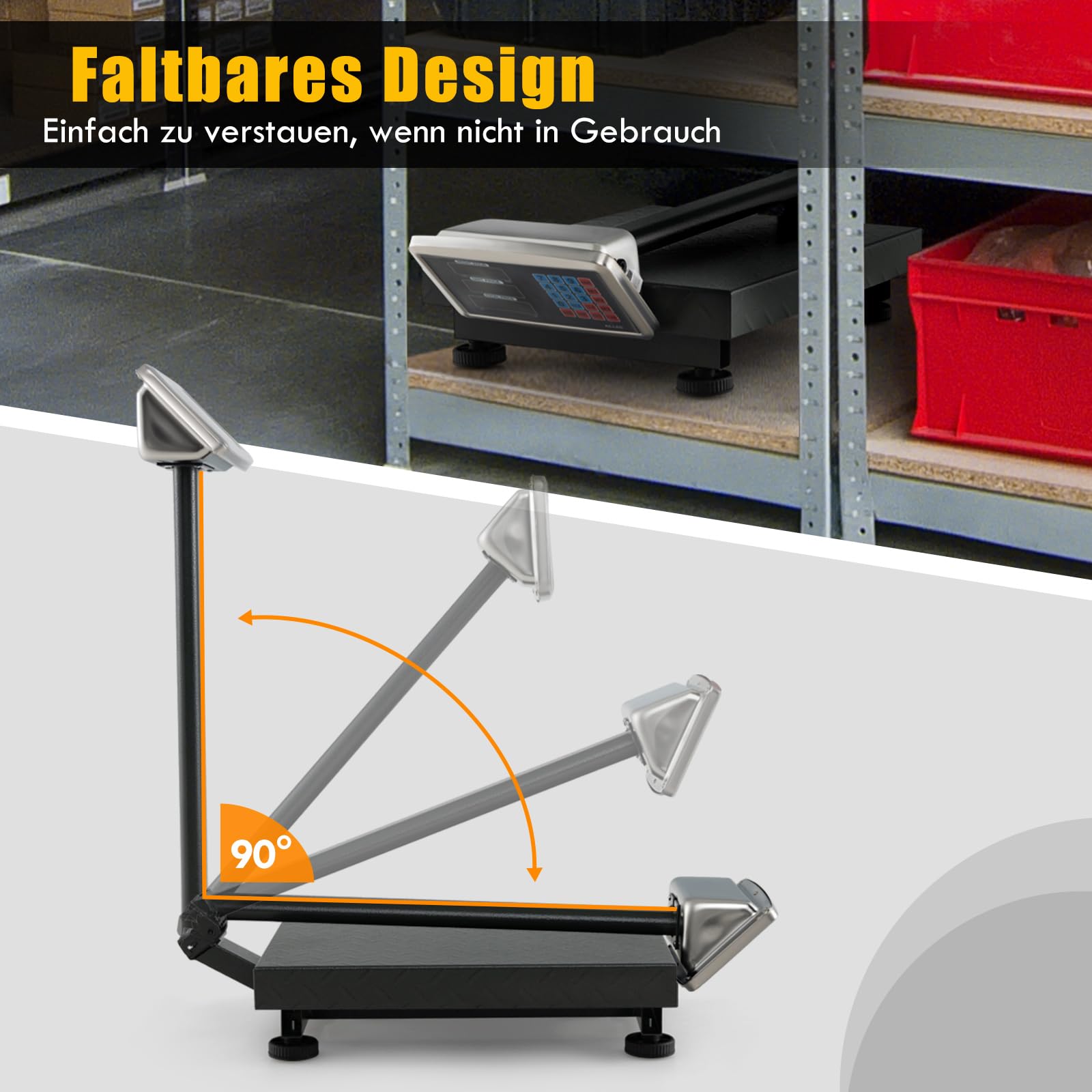 RELAX4LIFE Báscula Inteligente 300 kg/50 g, Báscula Industrial Plegable, Balanza Industrial con Pantalla LED, Báscula Digital, Báscula de Suelo, Funciona con Red y Batería, Plataforma 50 x 40 cm